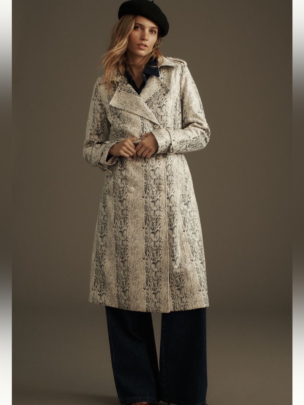 Avec Les Filles Snake-Print Trench Coat